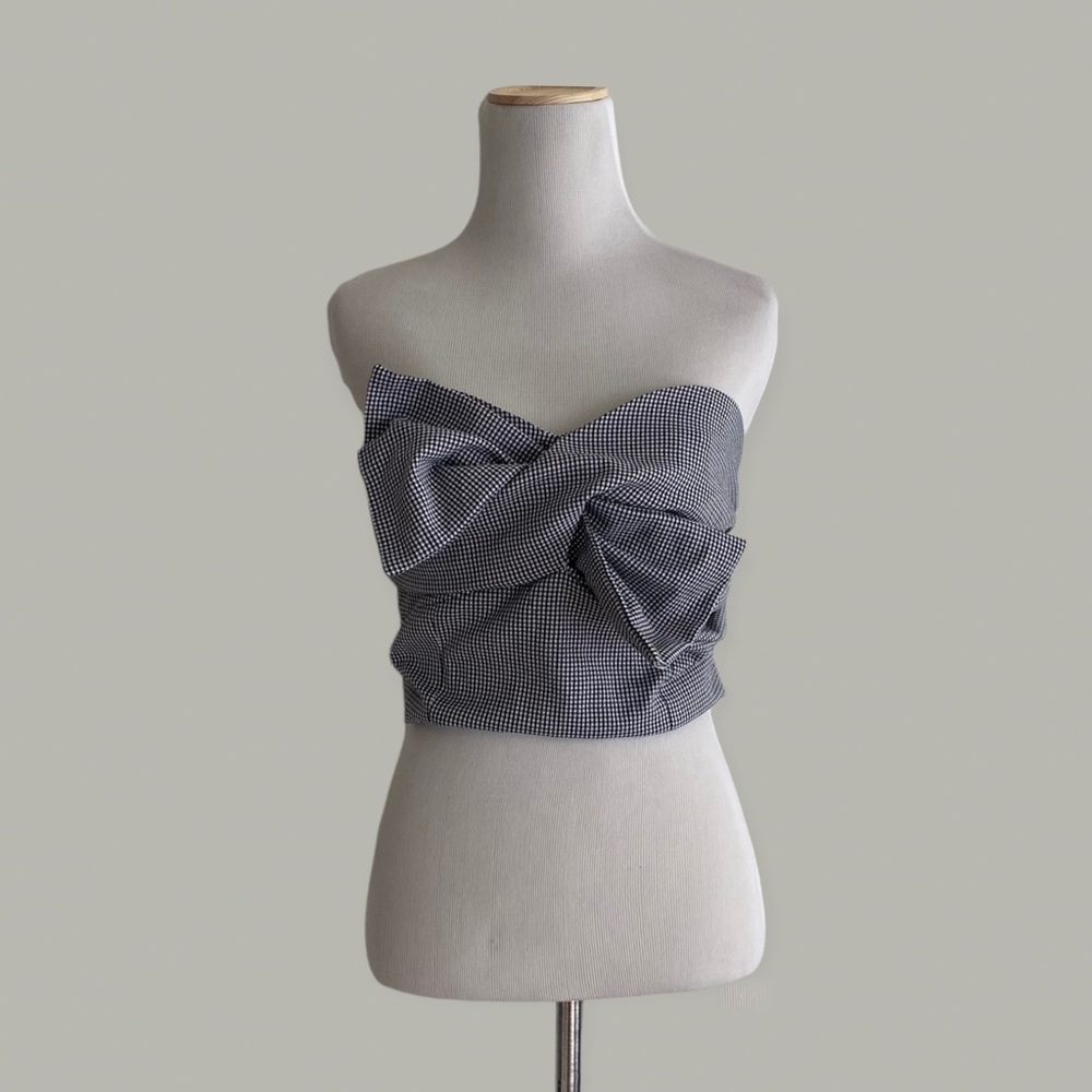 Storia Strapless Gingham Bow Crop Top